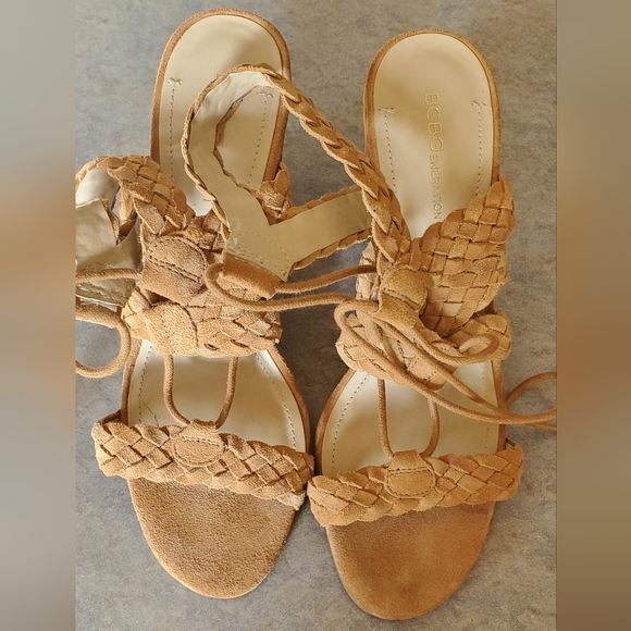 BCBG Tan Braided Leather Lorette Heels - Picture 4 of 8